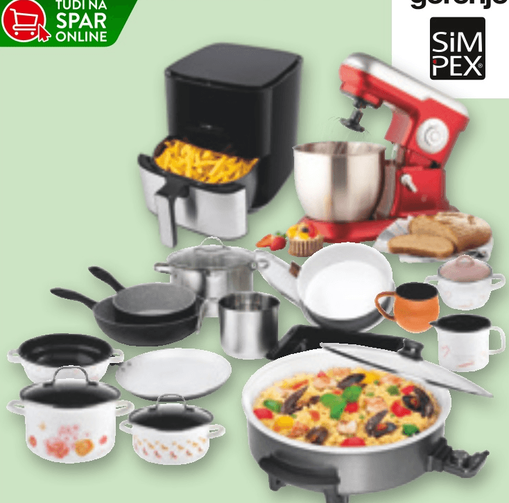 Vsi mali gospodinjski aparati, ter kozice ponve, pekači in pokrovke - Akcija v trgovini Spar