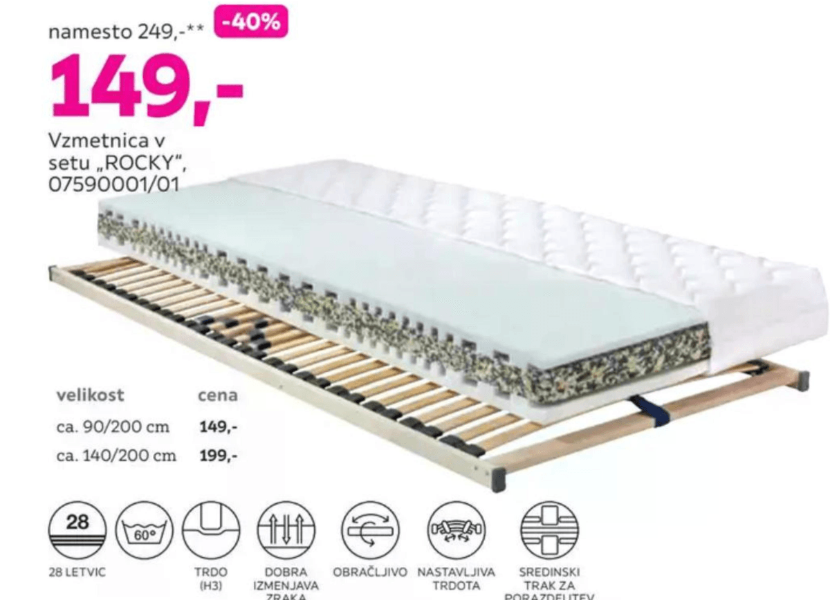 Vzmetnica v setu „ROCKY" - Akcija v trgovini Mömax