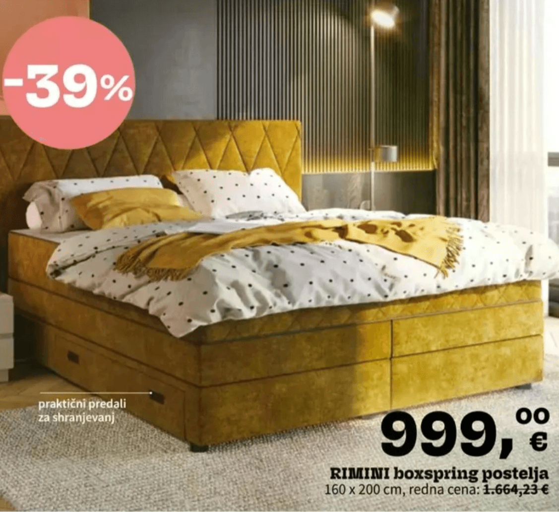 RIMINI boxspring postelja 160 x 200 cm - Akcija v trgovini Prima