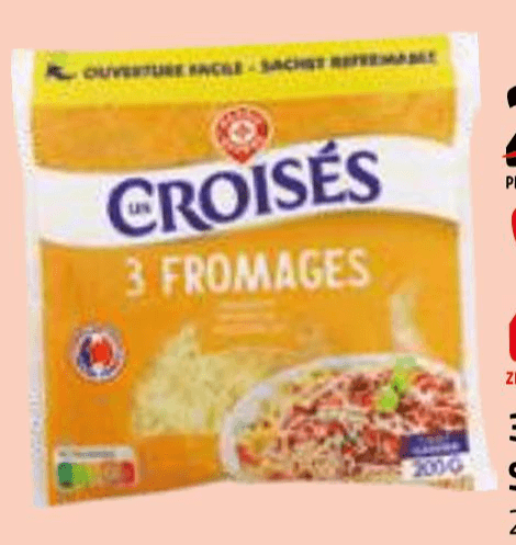 3 vrste ribanega sira Croisés 200 g - Akcija v trgovini E.Leclerc