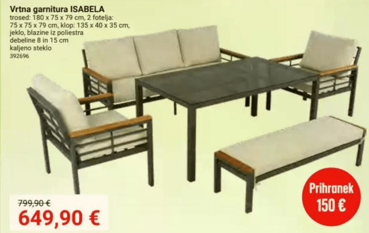 Vrtna garnitura ISABELA - Akcija v trgovini Pevex