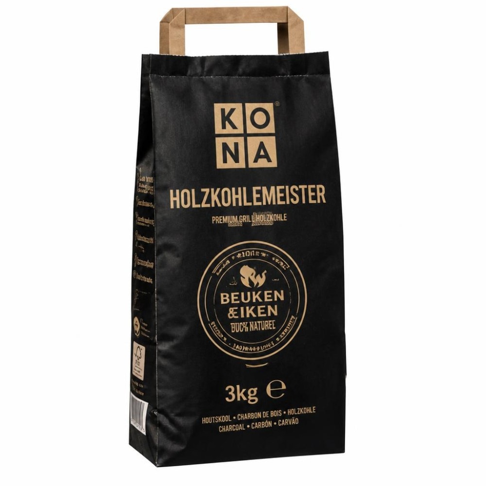 Kona Holzkohlemeister lesno oglje za žar 3 kg Akcija v trgovini E.Leclerc