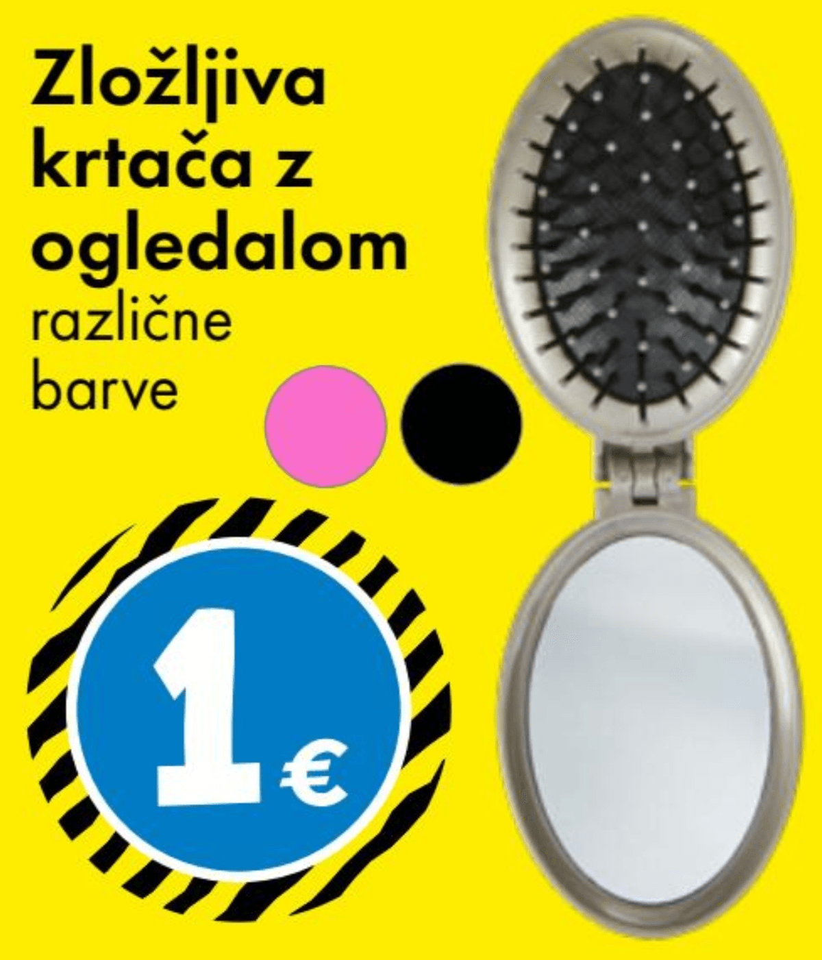 Zložljiva krtača z ogledalom - Akcija v trgovini Tedi