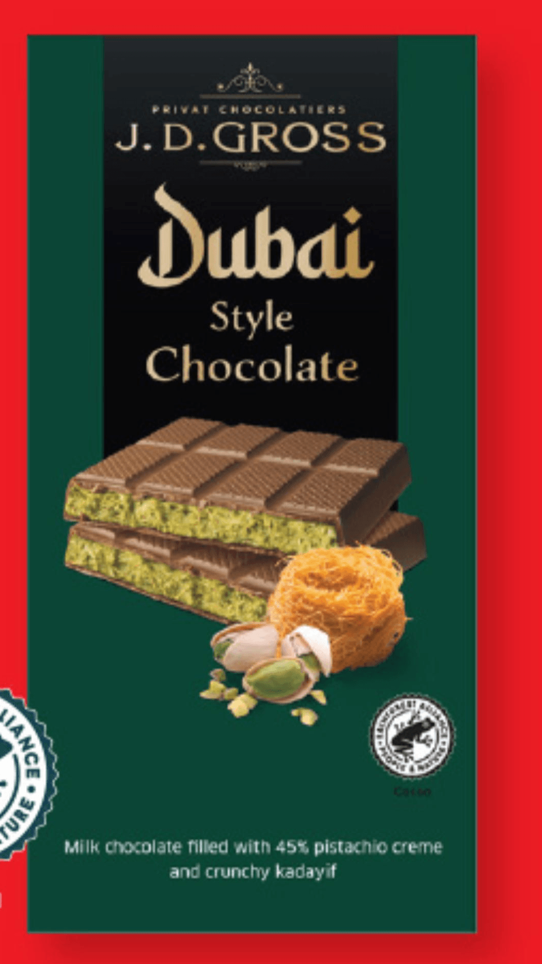 J.D. GROSS Čokolada na dubajski način 122 g - Akcija v trgovini Lidl