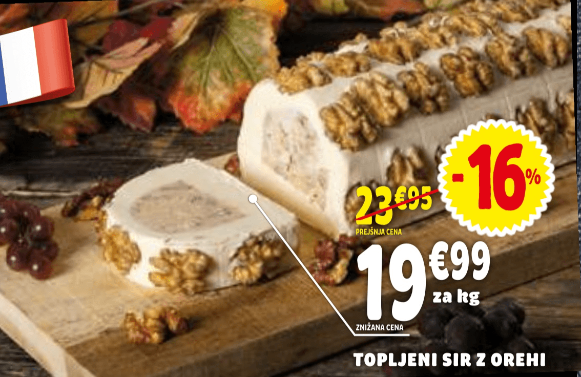 Topljeni sir z orehi - Akcija v trgovini E.Leclerc