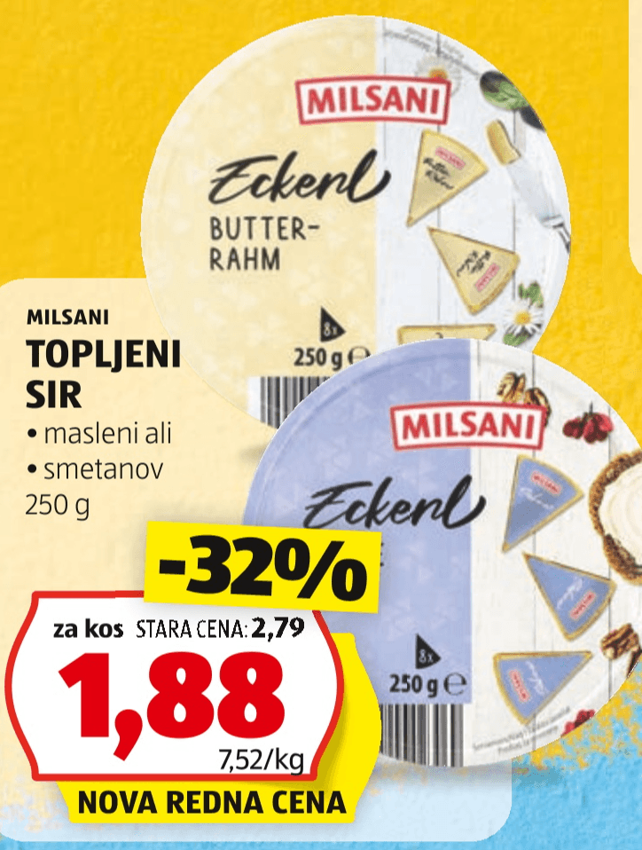 Milsani Topljeni Sir Eckerl 250 g - Akcija v trgovini Hofer
