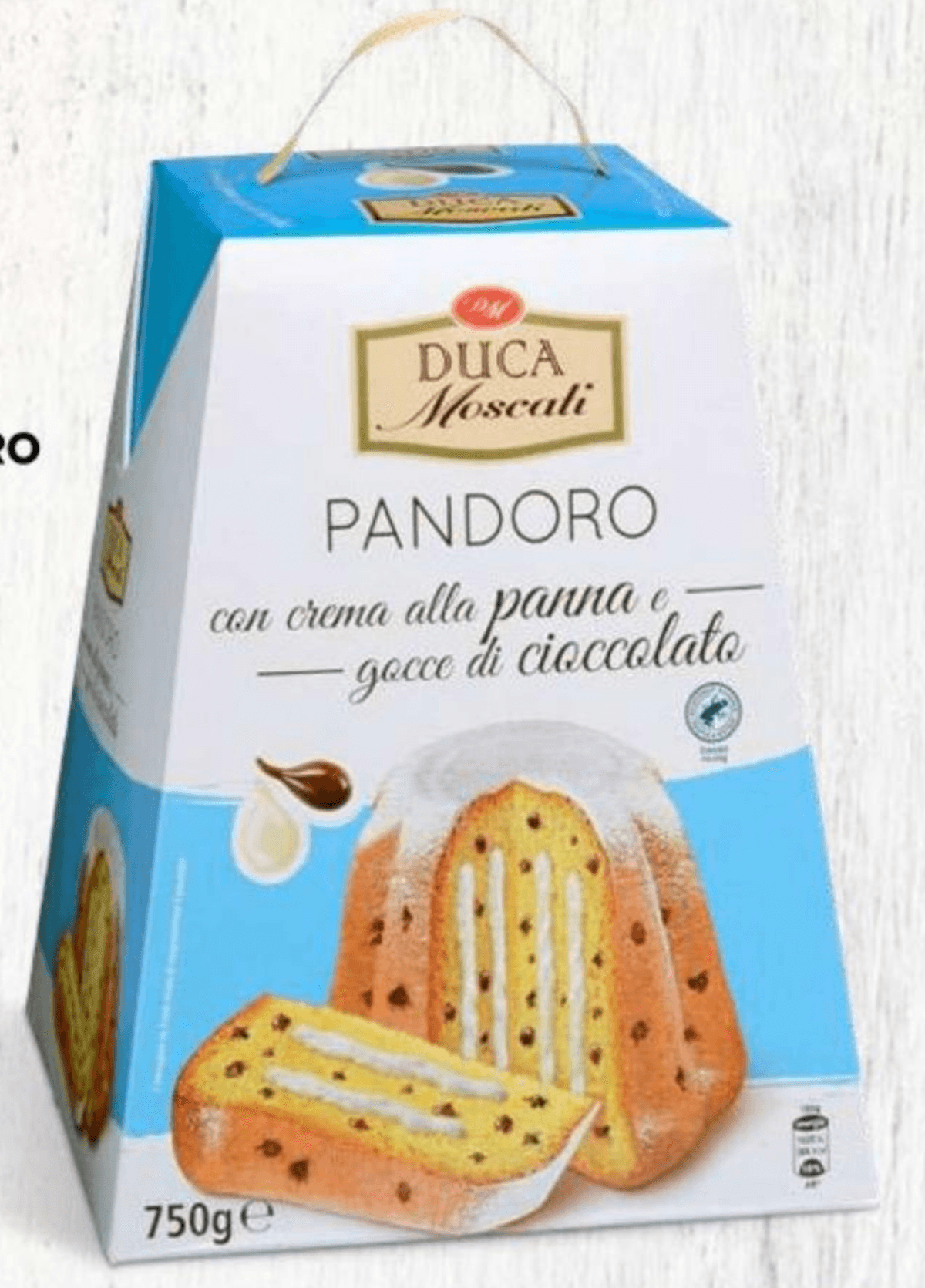 Pecivo Pandoro s kremo in čokoladnimi kapljicami 750 g Duca Moscati - Akcija v trgovini Eurospin