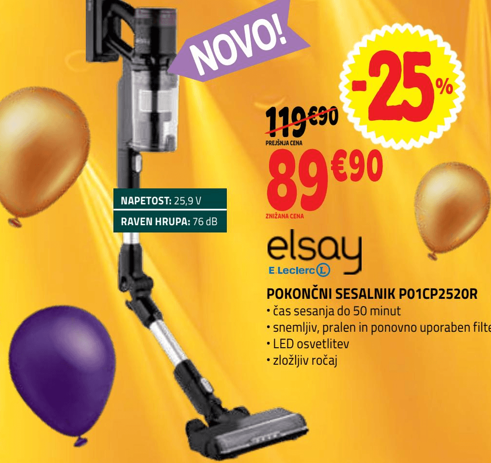Elsay pokončni sesalnik P01CP2520R Akcija v trgovini E.Leclerc