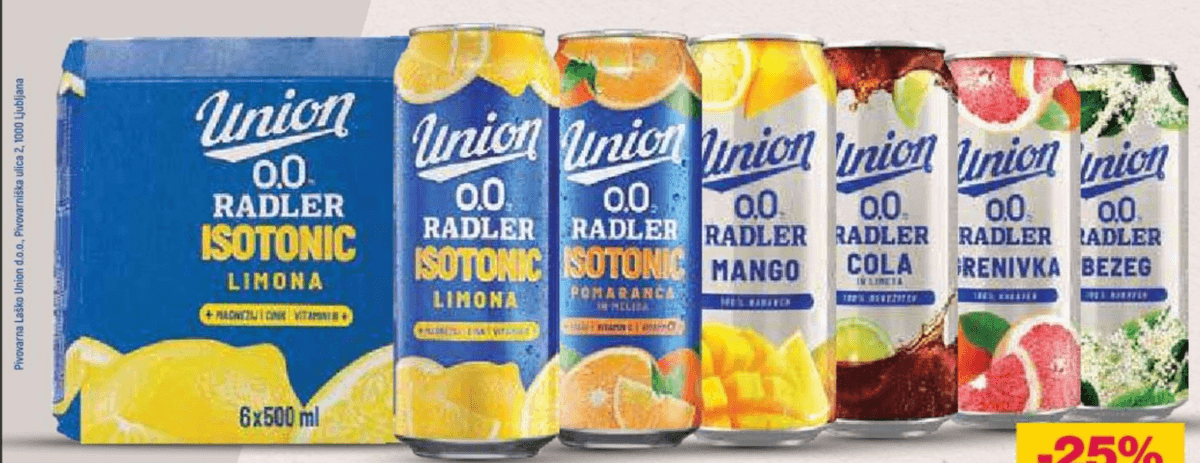 Union 0.0 Radler Isotonic Limona 6x500 ml - Akcija v trgovini Mercator