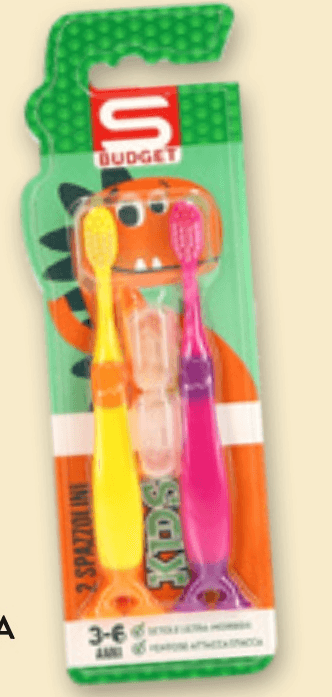Otroška zobna ščetka 2/1 S Budget - Akcija v trgovini Spar