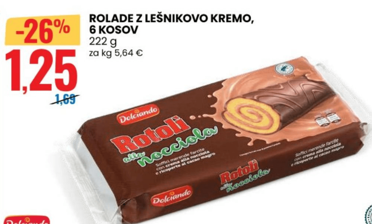 Dolciando Rolade z lešnikovo kremo 6 kosov, 222 g - Akcija v trgovini Eurospin