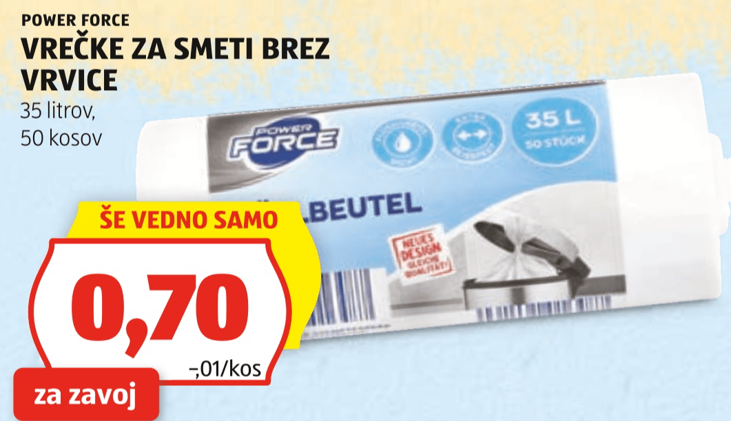 Power Force Vrečke za smeti brez vrvice 35 litrov, 50 kosov - Akcija v trgovini Hofer