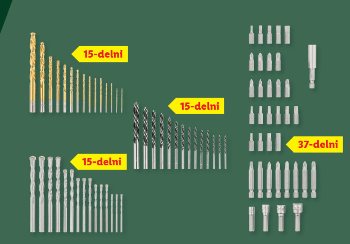 Komplet svedrov/vijačnikov z nastavki 15-delni, 37-delni Parkside - Akcija v trgovini Lidl