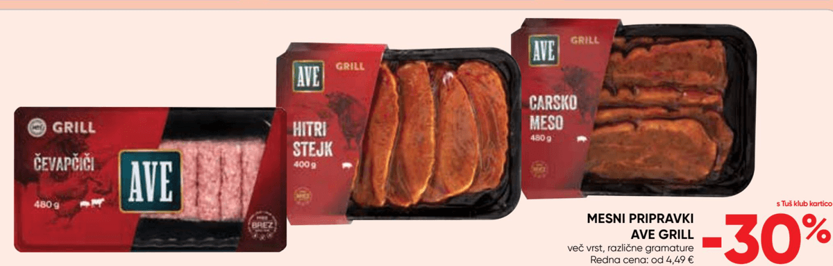Mesni pripravki Ave Grill Akcija v trgovini Tuš