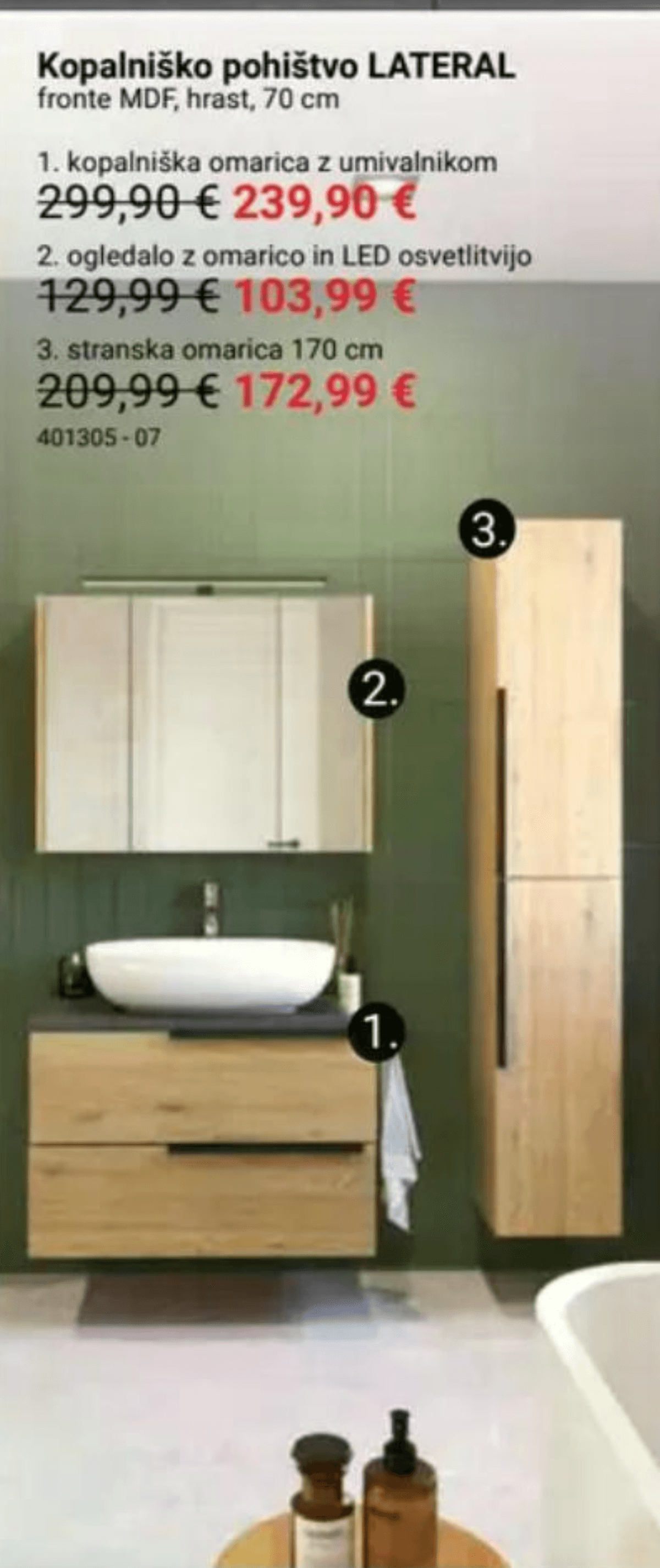 Ogledalo z omarico in LED osvetlitvijo LATERAL - Akcija v trgovini Pevex