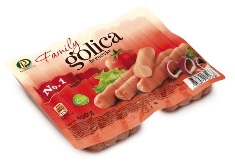 Piščančje hrenovke Golica Perutnina Ptuj 400 g - Akcija v trgovini E.Leclerc