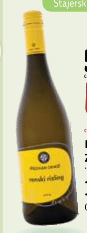 Kakovostno Vino ZGP Renski Rizling Jeruzalem Ormož 0,75 l - Akcija v trgovini E.Leclerc