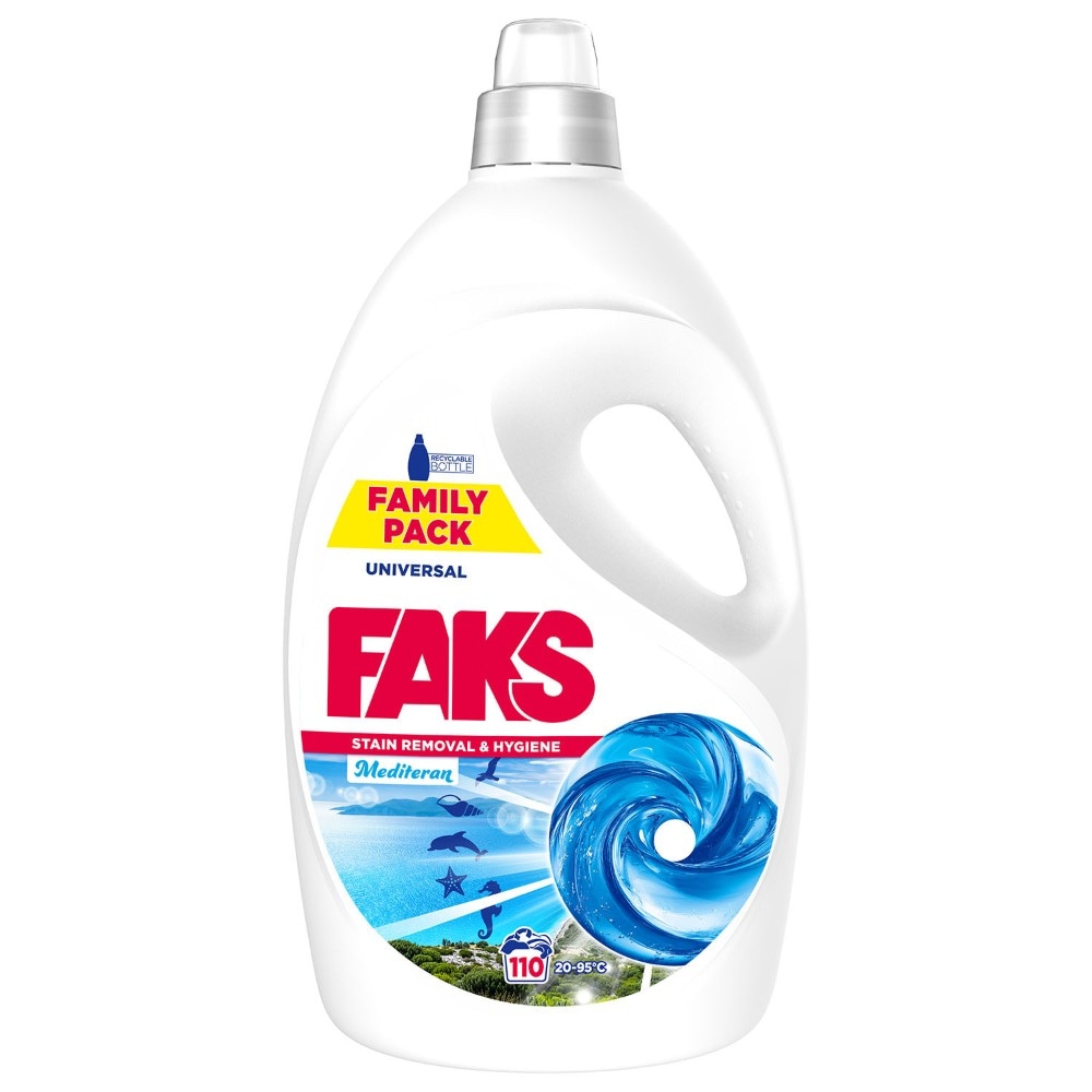 Faks Mediteran Detergent gel, 4,95 l za 110 pranj ali prah, 5,5 kg za 100 pranj - Akcija u trgovini Mercator