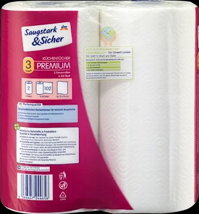 Saugstark&Sicher Premium kuhinjske brisače 2 x 102 lističa - Akcija v trgovini Dm