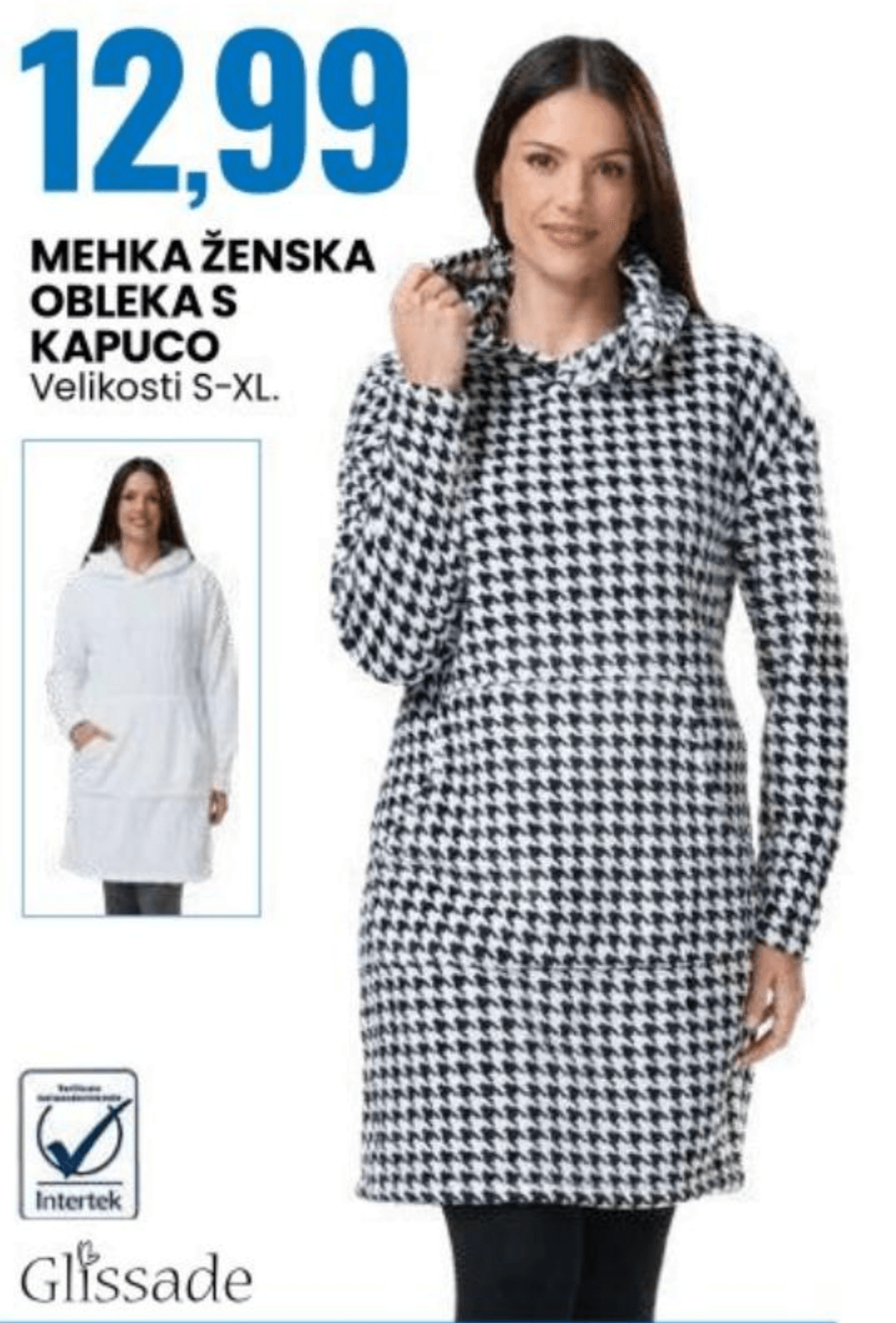 Mehka ženska obleka s kapuco Glissade - Akcija v trgovini Eurospin