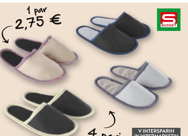 Hišni copati 4 pari - Akcija v trgovini Spar