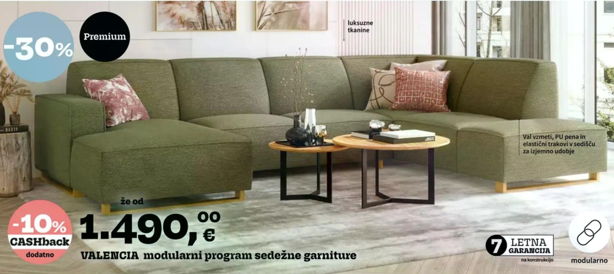 VALENCIA modularni program sedežne garniture - Akcija v trgovini Prima