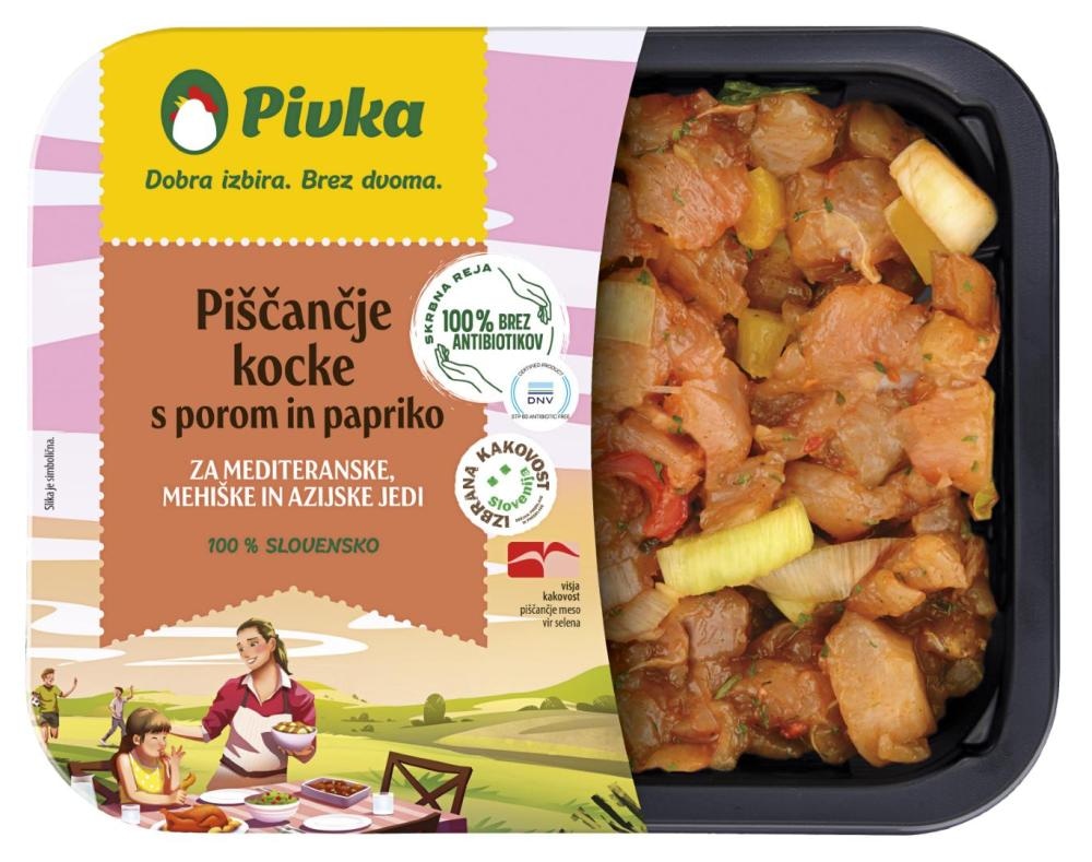 Piščančje kocke s porom in papriko Pivka 400 g - Akcija v trgovini E.Leclerc