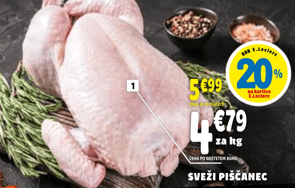 Sveži piščanec - Akcija v trgovini E.Leclerc