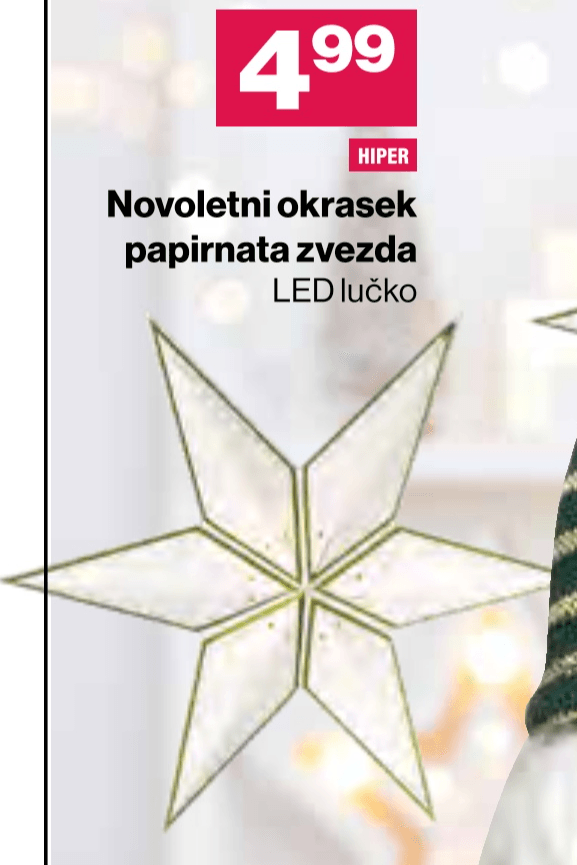 Novoletni okrasek papirnata zvezda - Akcija v trgovini Mercator