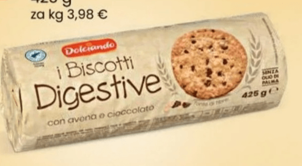 Keksi Digestive z ovsom in čokolado 425 g Dolciando - Akcija v trgovini Eurospin