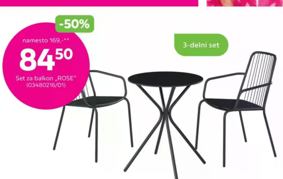 Set za balkon „ROSE" 3-delni set - Akcija v trgovini Mömax