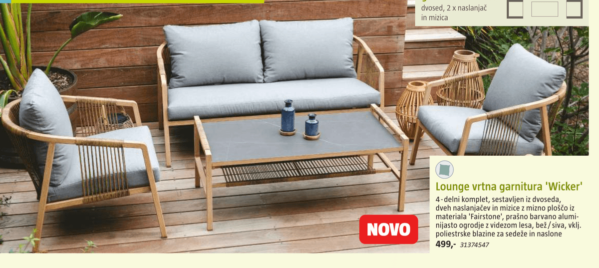 Lounge vrtna garnitura 'Wicker' 4-delni komplet, sestavljen iz dvoseda, dveh naslanjačev in mizice - Akcija v trgovini Bauhaus