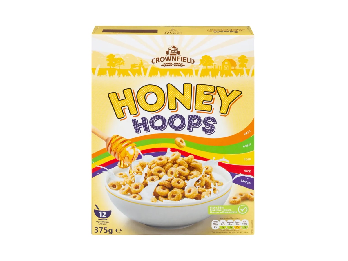 Kosmiči z medom Honey Hoops 500 g Crownfield Akcija v trgovini Lidl
