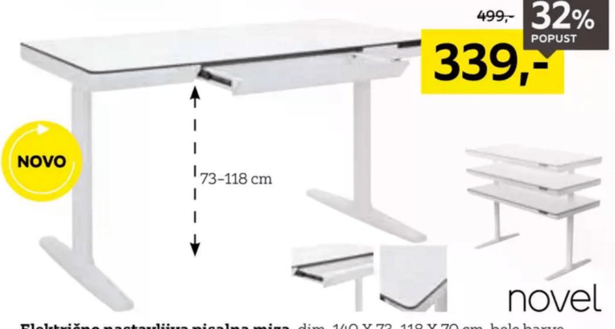 Novel Električno nastavljiva pisalna miza - Akcija v trgovini Lesnina