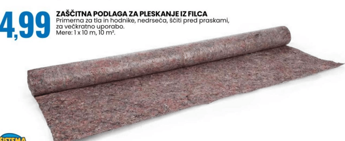 Zaščitna podlaga za pleskanje iz filca 1 x 10 m, 10 m² - Akcija v trgovini Eurospin