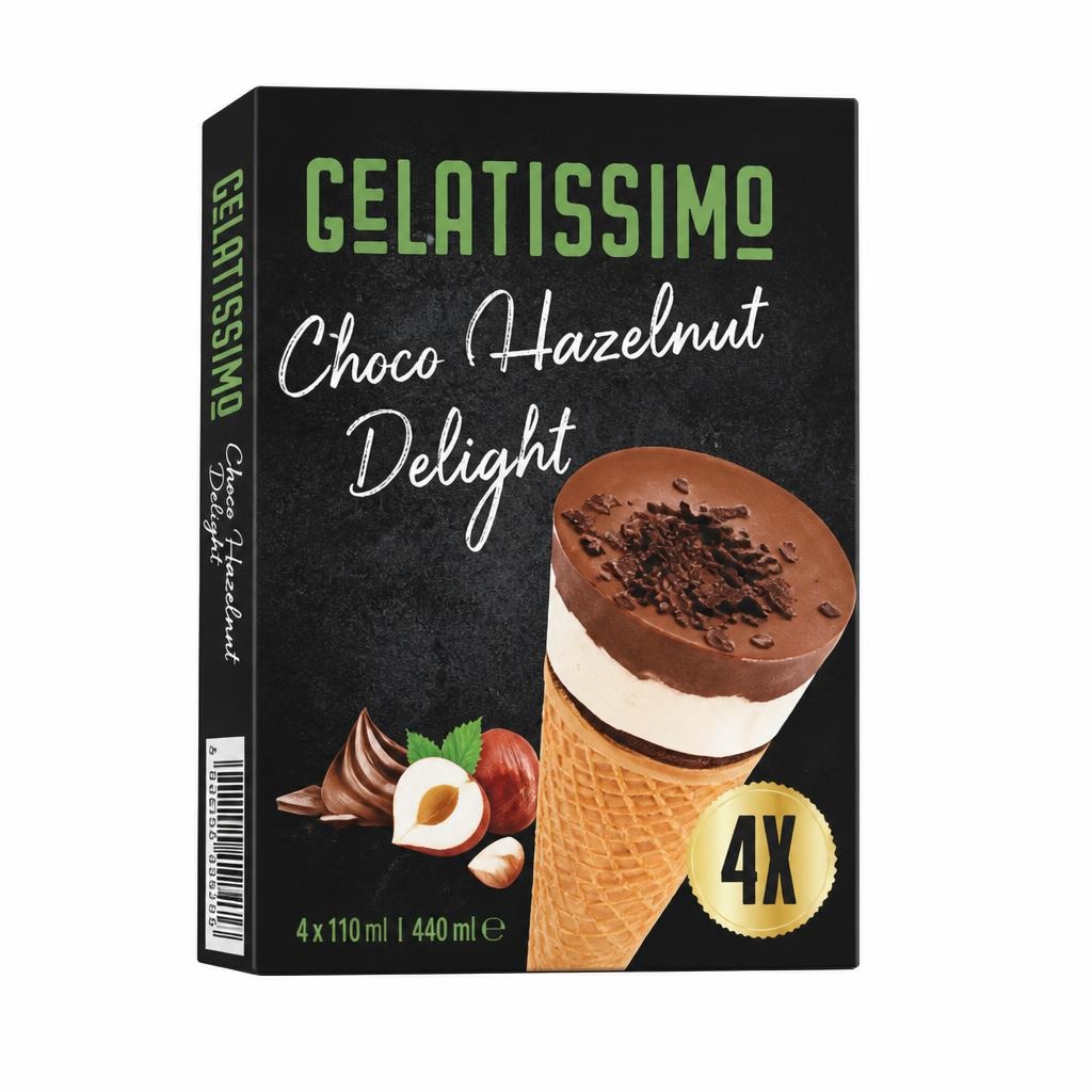 Kornet Gelatissimo Choco Hazelnut Delight 4 x 110 ml Akcija v trgovini Mercator