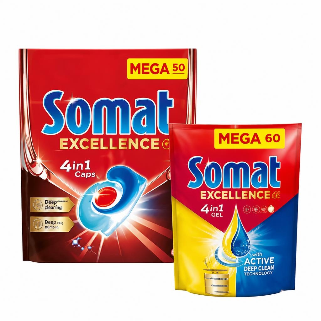 Tablete ali gel Somat Excellence 50/1, 3 in 1 60/1, Gel: Lemon 60 pranj Akcija v trgovini Jager