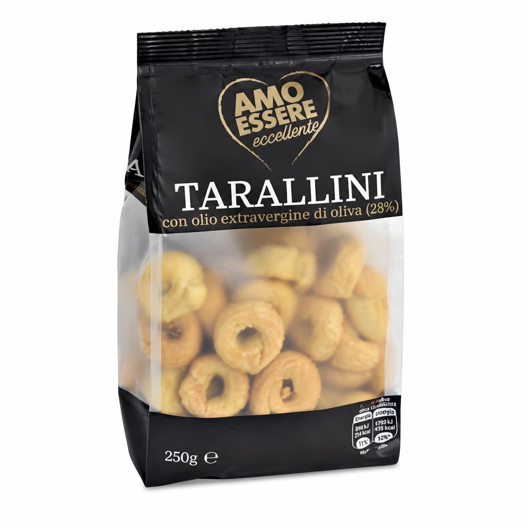 Amo Essere Prigrizek Taralli z ekstradeviškim oljčnim oljem 250 g - Akcija v trgovini Eurospin