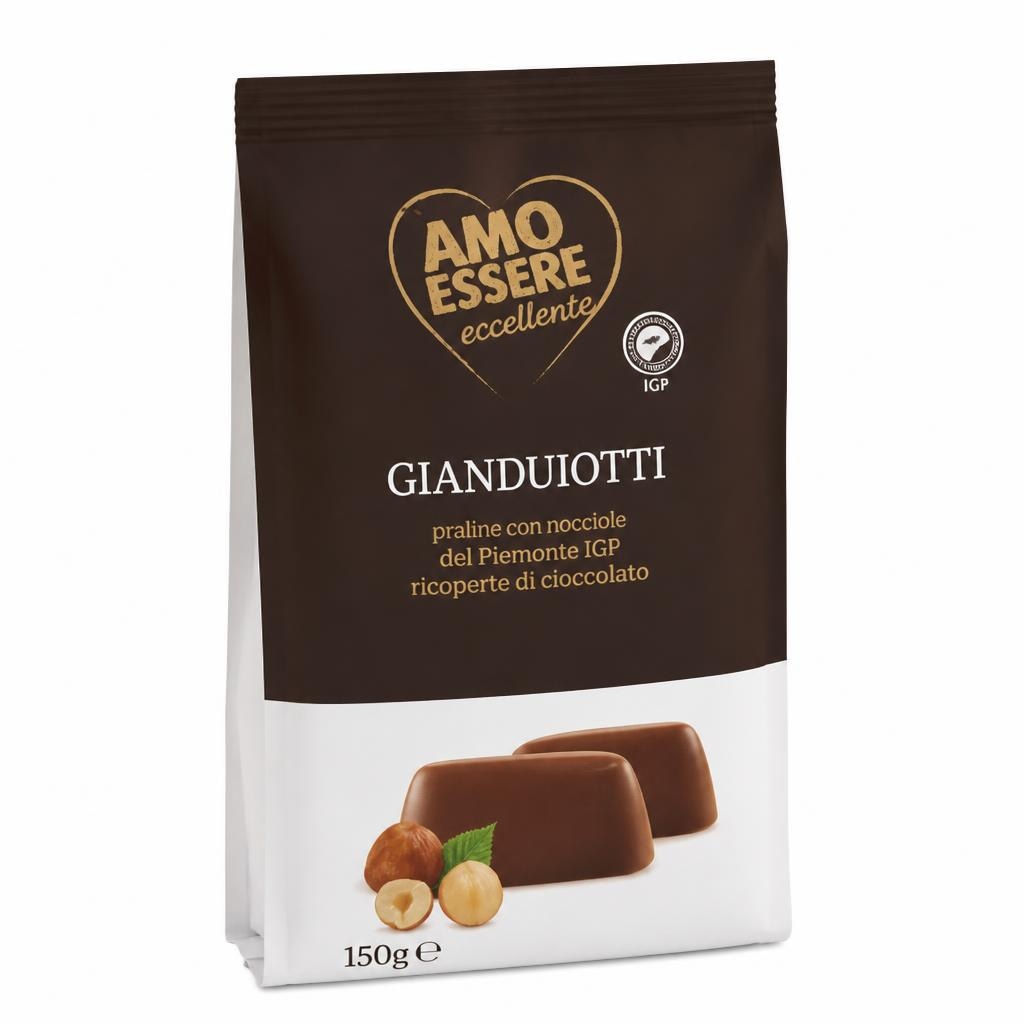 Amo Essere praline Gianduiotti z lešniki iz Piemonta IGP 150 g Akcija v trgovini Eurospin