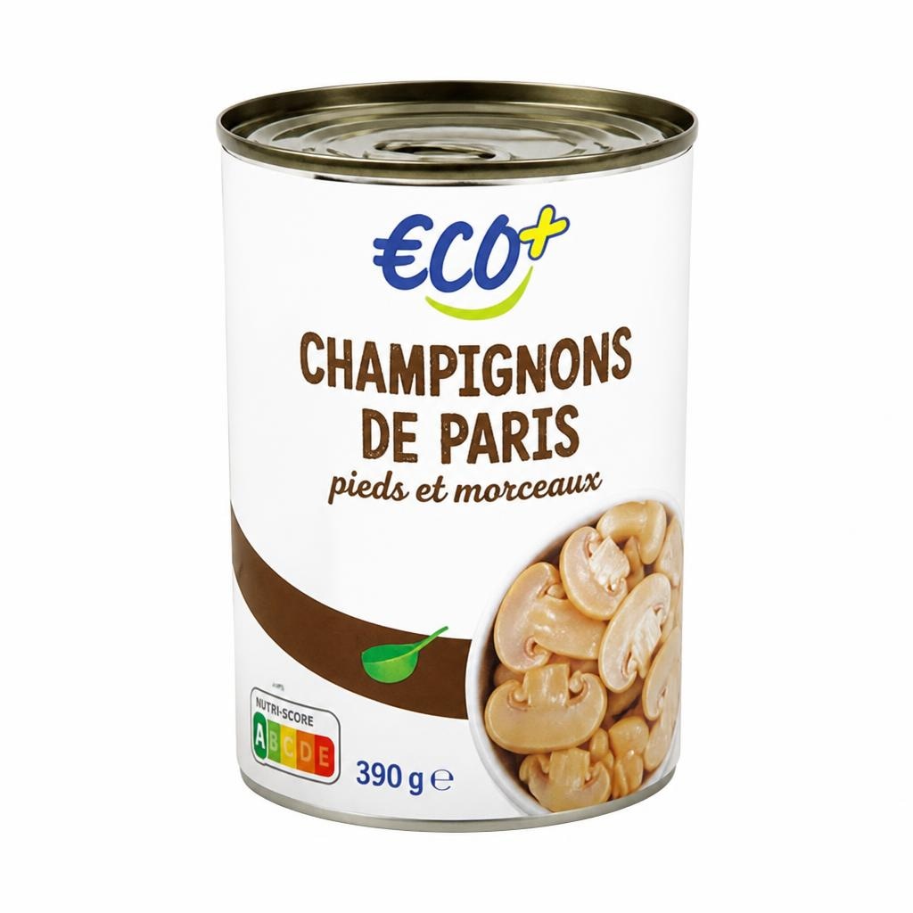 Eco+ rezani šampinjoni 390 g Akcija v trgovini E.Leclerc