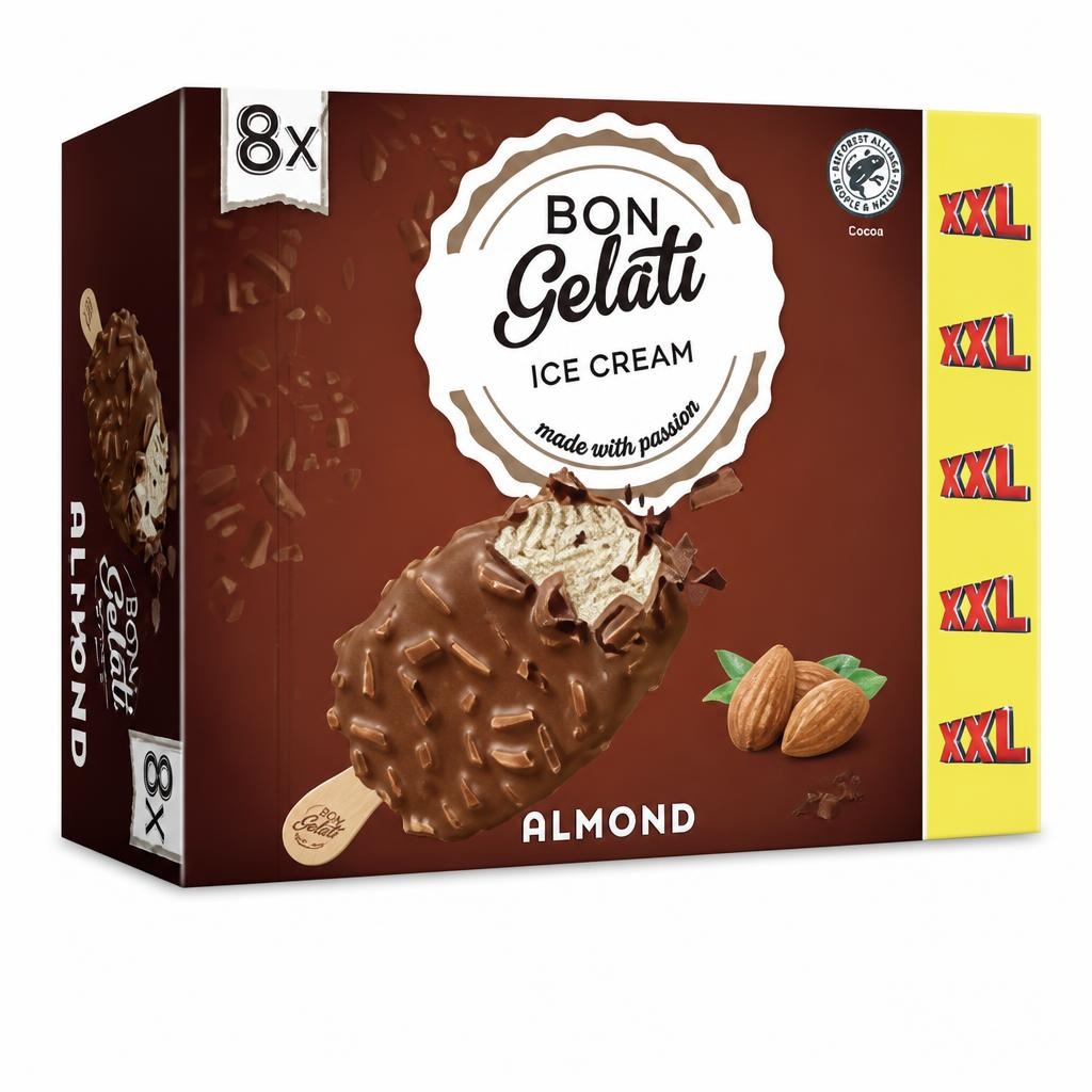 BON GELATI Sladoled na palčki z mandlji XXL 8 x 120 ml - Akcija v trgovini Lidl