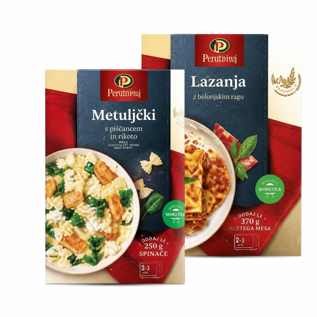 Metuljčki s piščancem in rikoto Perutnina Ptuj / Lazanja Perutnina Ptuj 380 g ali 370 g - Akcija v trgovini Mercator