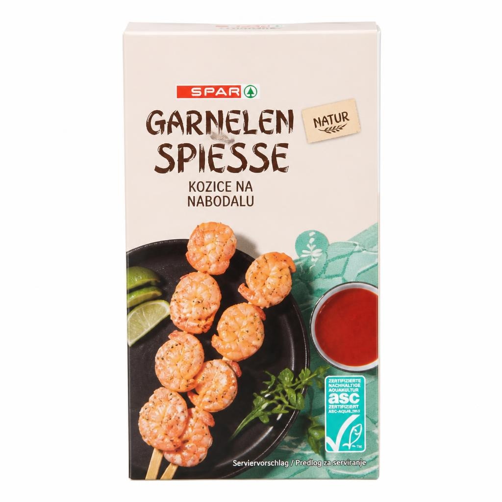 SPAR Garnelen Spiesse Natur kozice na nabodalu 180 g Akcija v trgovini Spar