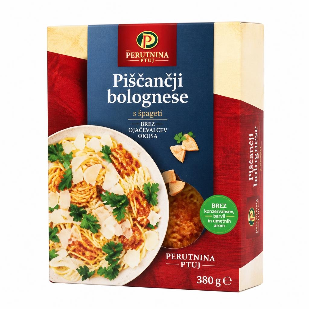 Špageti s piščančjo bolognese omako Perutnina Ptuj 400 g - Akcija v trgovini Mercator
