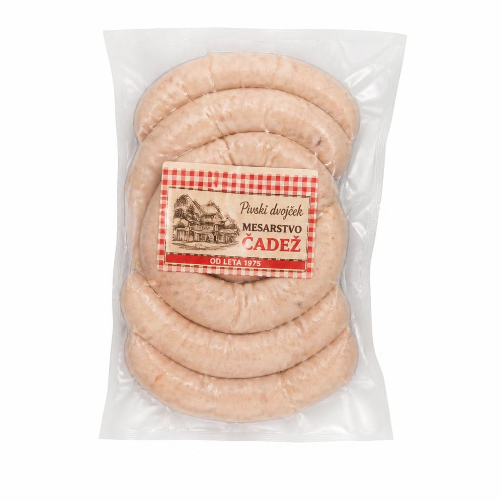 Pivski dvojček Mesarstvo Čadež 300 g Akcija v trgovini E.Leclerc