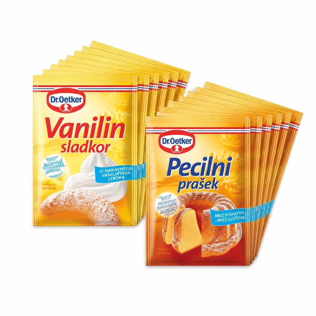 Dr. Oetker pecilni prašek in vanilin sladkor 6 x 12 g, 6 x 8 g Akcija v trgovini Tuš