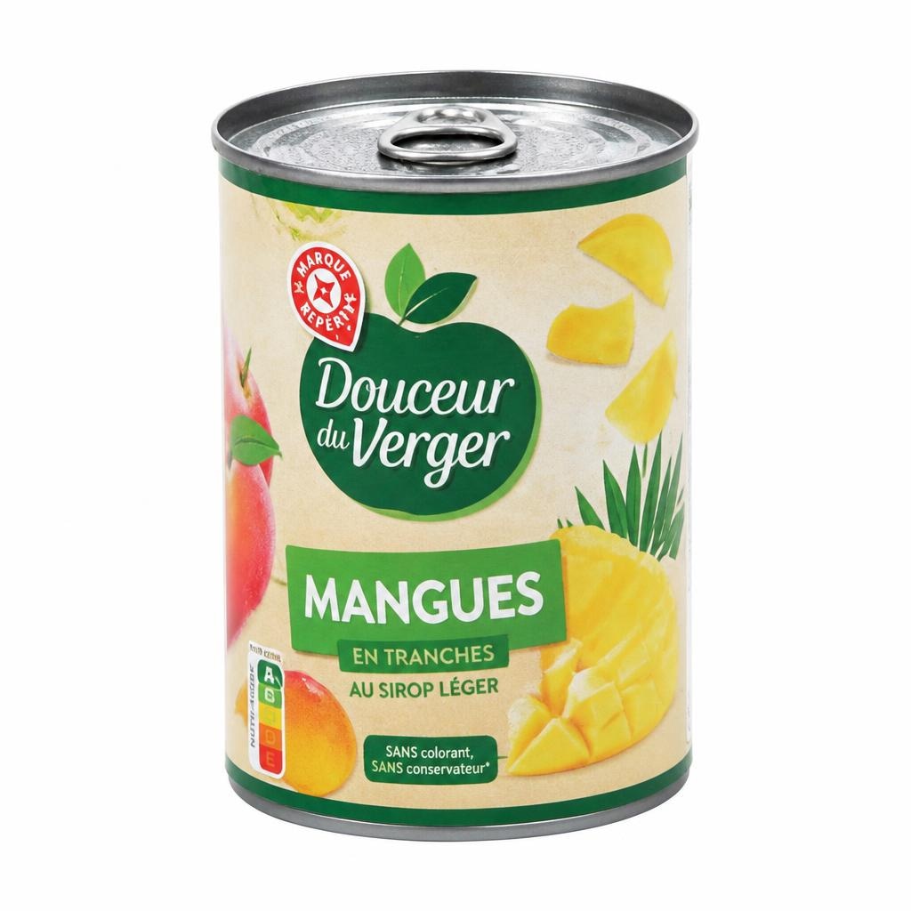 Polovičke breskev ali rezine manga v sirupu Douceur du Verger 410 g ali 425 g - Akcija v trgovini E.Leclerc