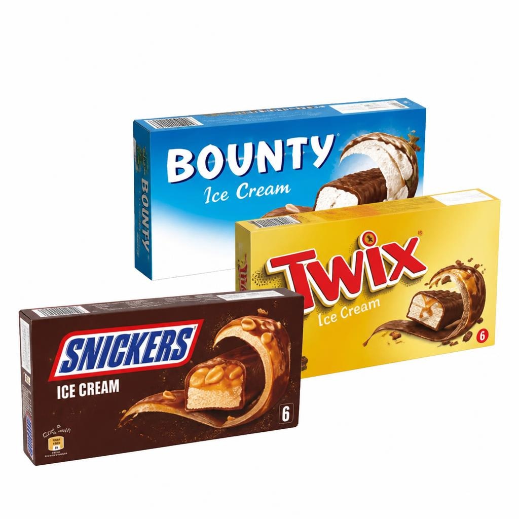Sladoled Bounty, Twix, Snickers ali Mars od 6 x 39 g do 6 x 50,3 g Bounty, Twix, Snickers, Mars - Akcija v trgovini Tuš