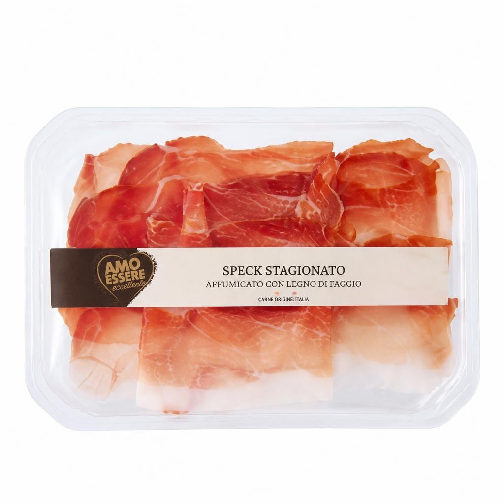Amo Essere speck dimljeno sušeno stegno, rezine 100 g Akcija v trgovini Eurospin