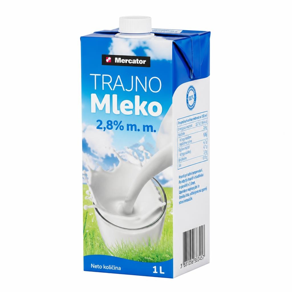 Trajno mleko Mercator 1 l Akcija v trgovini Mercator
